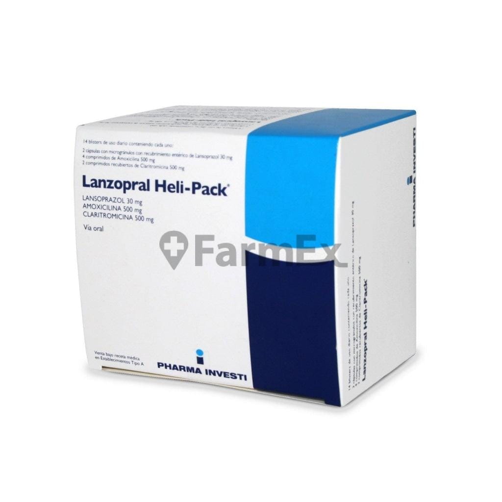 Lanzopral Heli-pack x 14 sobres Farmex-Fonasa-Persistente
